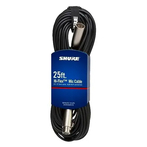 Shure 25-foot XLR microphone cable with chrome connectors