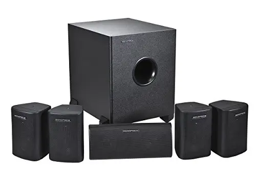Monoprice 5.1 channel home theater satellite speakers and subwoofer system