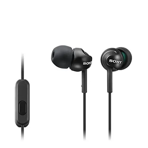 Sony Deep Bass wired earphones in metallic black with smartphone controls