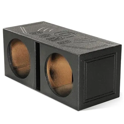 Q Power Q Bomb dual 15-inch vented subwoofer enclosure with black bed liner spray