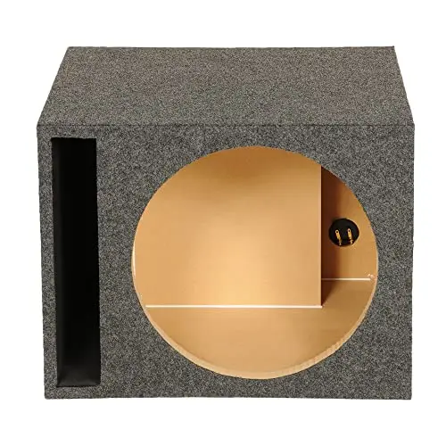 Q Power 15-inch single vented subwoofer enclosure with charcoal carpet covering