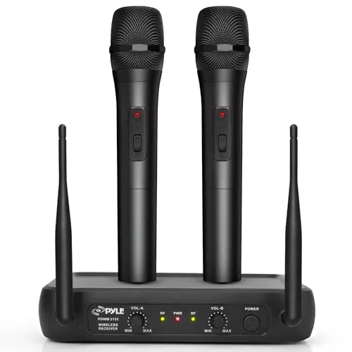Pyle dual wireless microphone system with two handheld mics