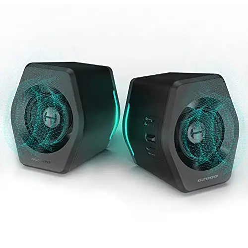 Edifier G2000 gaming speakers with RGB lighting and column design