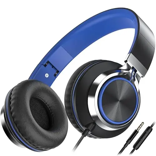AILIHEN C8 black and blue on-ear headphones with collapsible design