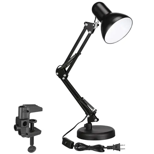 Torchstar black metal desk lamp with clamp and adjustable arm