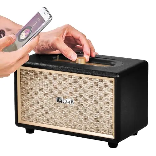 TEWELL retro-style home speaker with wood and leather