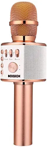 BONAOK portable Bluetooth karaoke microphone in rose gold