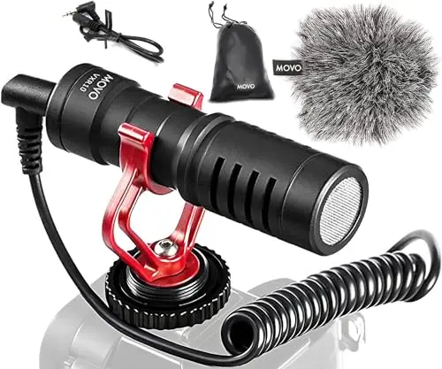 Movo VXR10 universal shotgun microphone with shock mount and deadcat windscreen