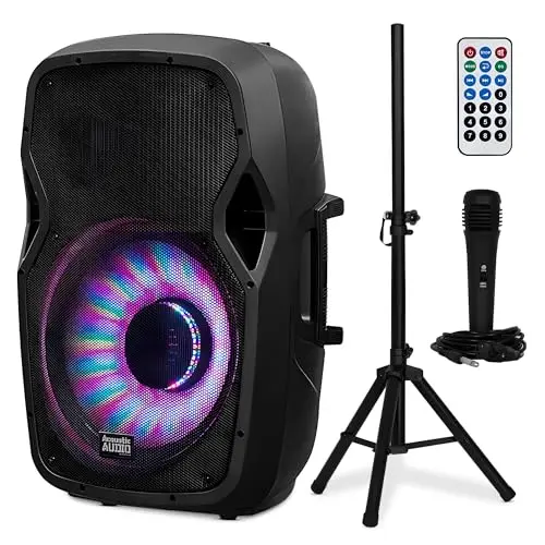 Acoustic Audio 1000W Bluetooth speaker with flashing LED lights and stand