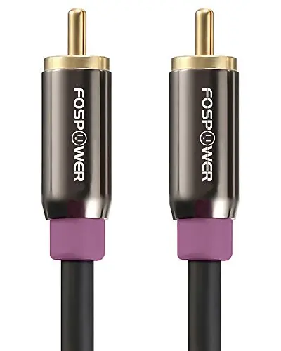 FosPower subwoofer cable with dual layer shielding and gold-plated connectors