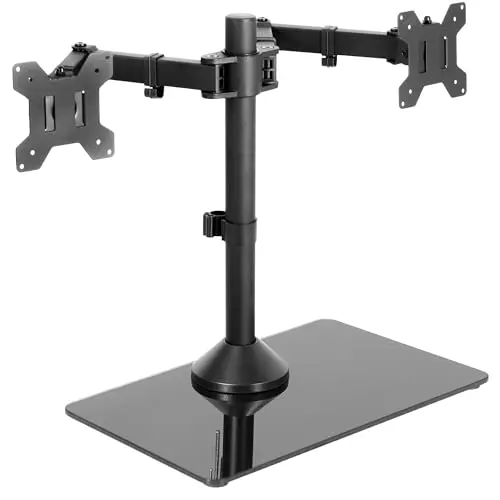 VIVO freestanding dual monitor stand with glass base