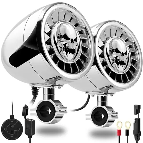 GoHawk Bluetooth motorcycle speakers mounted on handlebars
