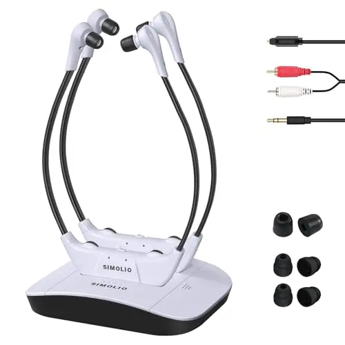 SIMOLIO dual wireless headphones with spare battery for TV