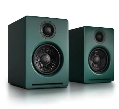 Audioengine A2+ compact desktop speakers in matte green finish