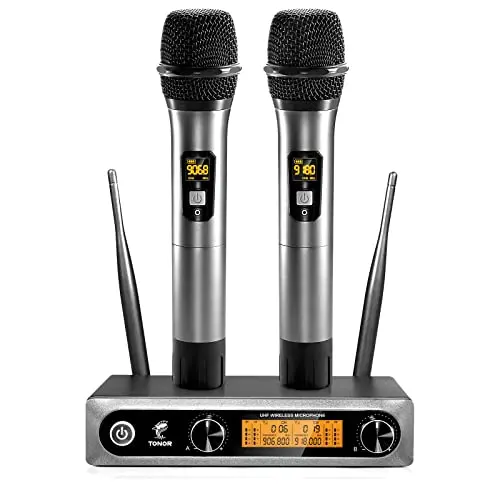 TONOR dual-channel wireless microphone system in silver