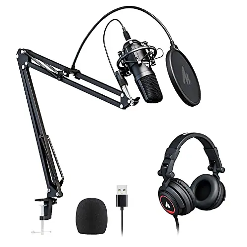 MAONO microphone and headphone recording kit with boom arm