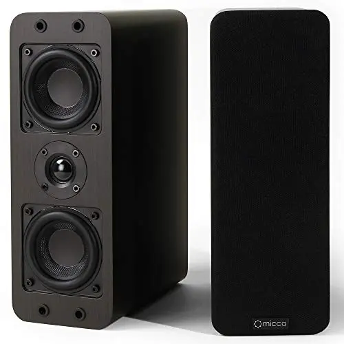 Micca OoO passive slim bookshelf speakers in dark walnut