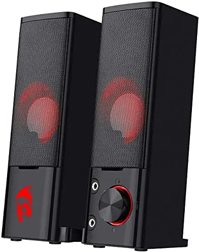 Redragon GS550 compact gaming speakers with red LED backlighting
