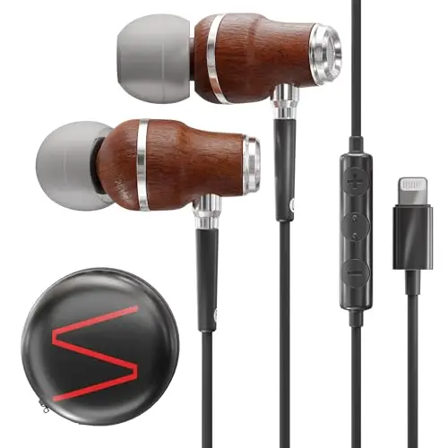 Symphonized wooden wired Lightning earbuds for iPhone with deep bass