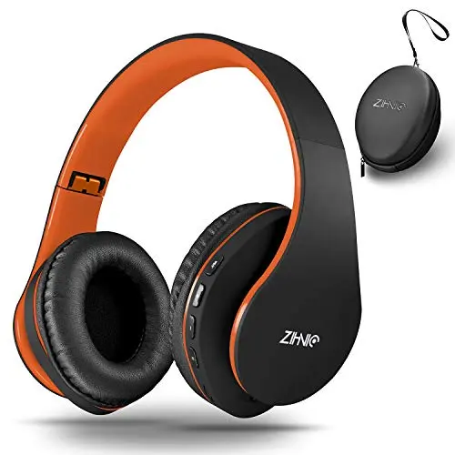 ZIHNIC foldable over-ear headphones in black and orange