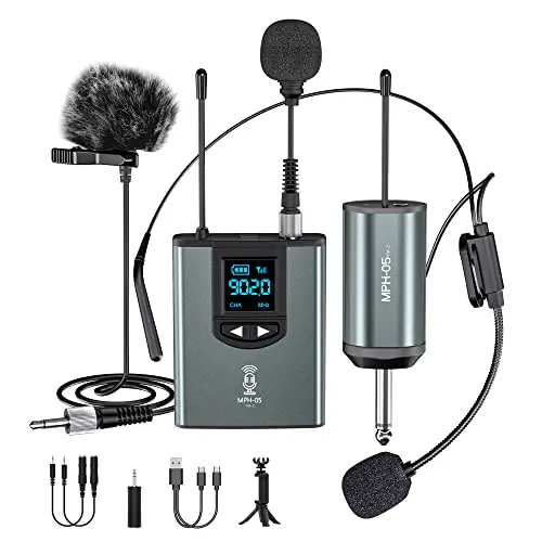 ttstar wireless microphone system with headset, lavalier, and stand microphones