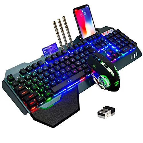 LexonElec wireless gaming keyboard and mouse with rainbow backlight and metal panel