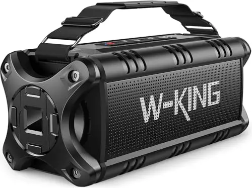 W-KING loud Bluetooth speaker with subwoofer on beach