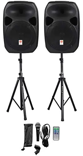 Rockville RPG122K portable PA system with two 12-inch speakers and tripod stands