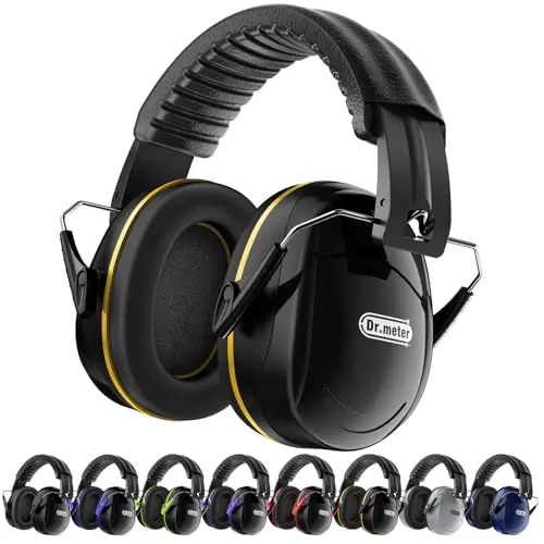 Dr.meter noise cancelling headphones in black and yellow with adjustable headband