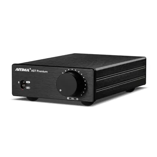 AIYIMA A07 compact stereo amplifier with metal housing and control knobs