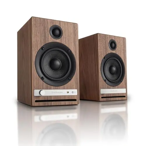 Audioengine HD4 bookshelf speakers in walnut finish