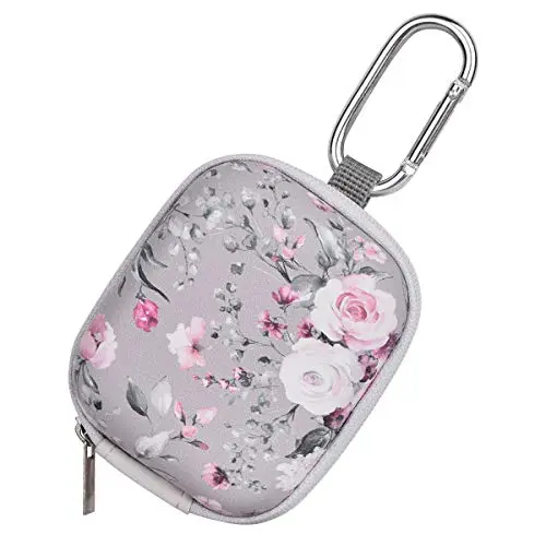 AIRSPO shockproof earbud case with carabiner clip in grey pink rose color