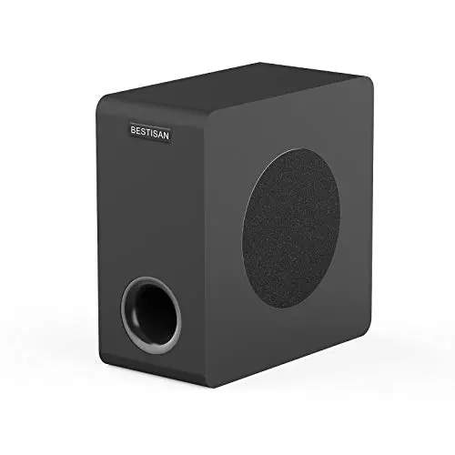 BESTISAN 6.5-inch side-firing powered subwoofer in black oak finish