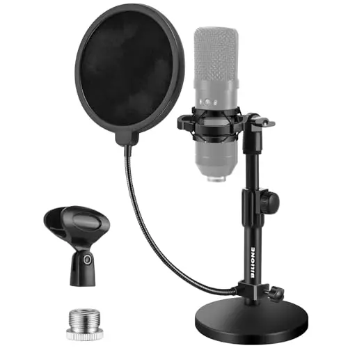 BILIONE desktop microphone stand with pop filter and shock mount