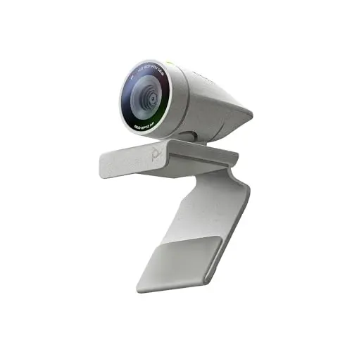 Poly Studio P5 webcam with privacy shutter on monitor