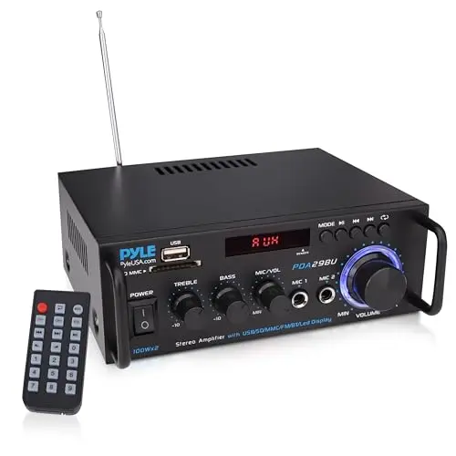 Pyle 200W stereo amplifier with LED display and multiple inputs
