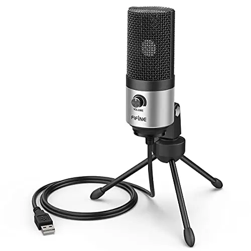 FIFINE K669S silver USB microphone on desktop stand
