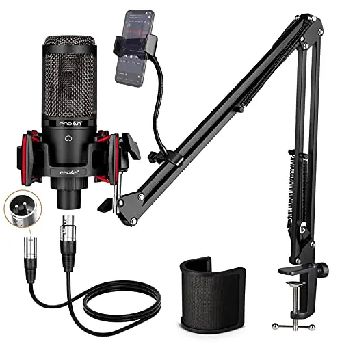 PROAR XLR condenser microphone with boom arm and shock mount
