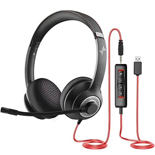 JIAMQISHI USB headset with noise cancelling microphone and dual connectivity