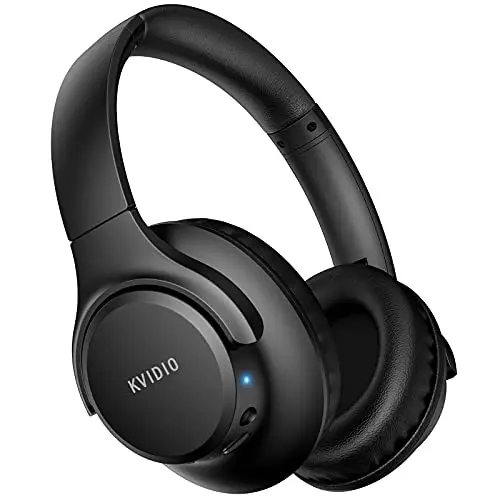 KVIDIO lightweight black headphones with deep bass emphasis