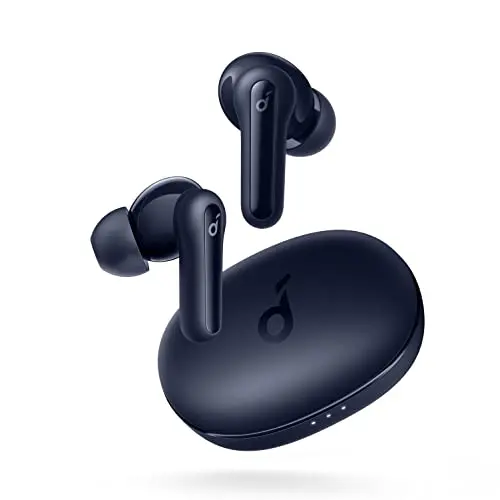 Soundcore Life P2 Mini true wireless earbuds in navy blue