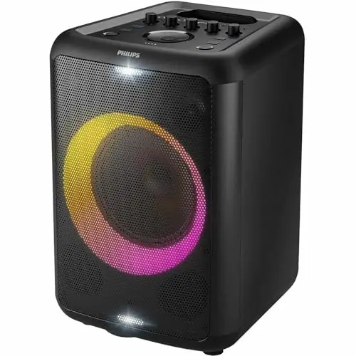 Philips X3206 Bluetooth party speaker with deep bass, LED lights, and karaoke effects