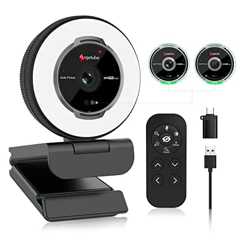 Angetube streaming webcam with ring light and remote control