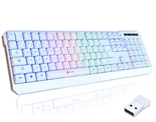 KLIM Chroma white wireless keyboard with rainbow backlighting