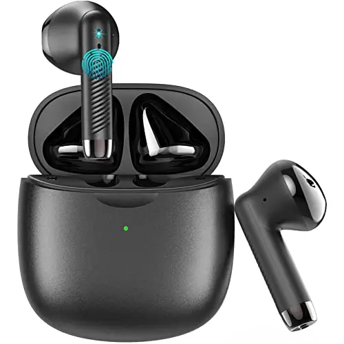 Jxrev wireless earbuds in black with minimalist charging case