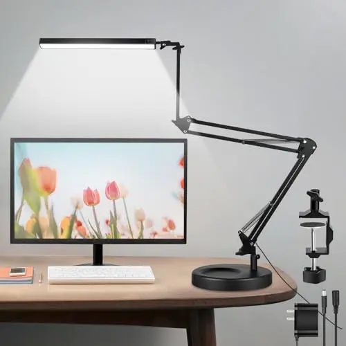 NOEVSBIG black swing arm desk lamp with clamp and base