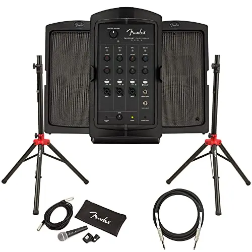 Fender Passport Conference S2 portable PA system with suitcase design and included stands