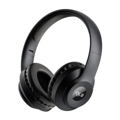 KAMAPULO X5 FM radio headphones in black with LED display