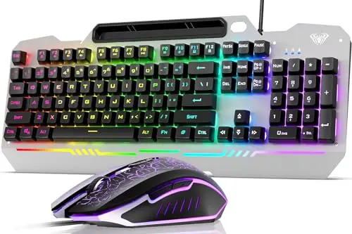 AULA T102 gaming keyboard and mouse combo with metal panel and RGB lighting