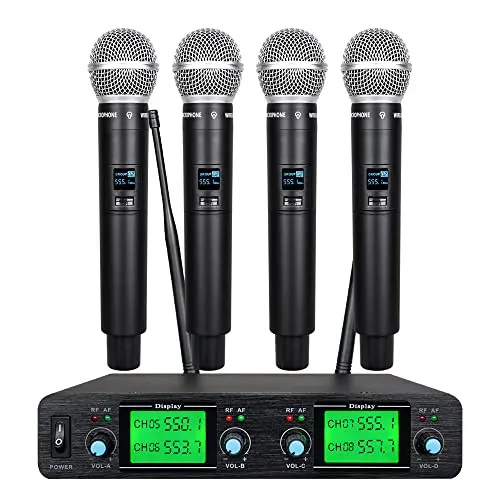 Tbaxo 4-channel wireless microphone system with metal receiver